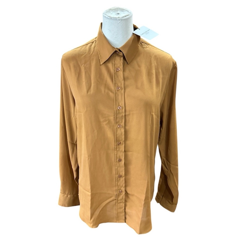 Rochelle Behrens The Shirt Women Medium Brown Copper Button Down Long Sleeve